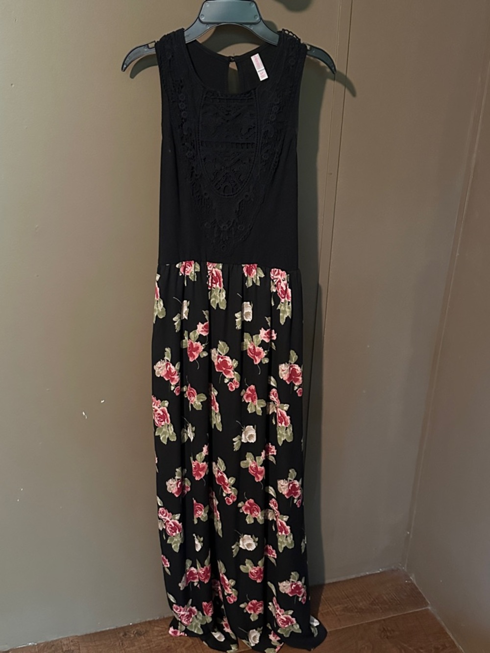 Xhilaration Black Maxi Dress with Pink and Cream Floral